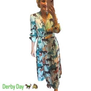 Sunday Blue and White Asymmetrical Wrap Midi Dress